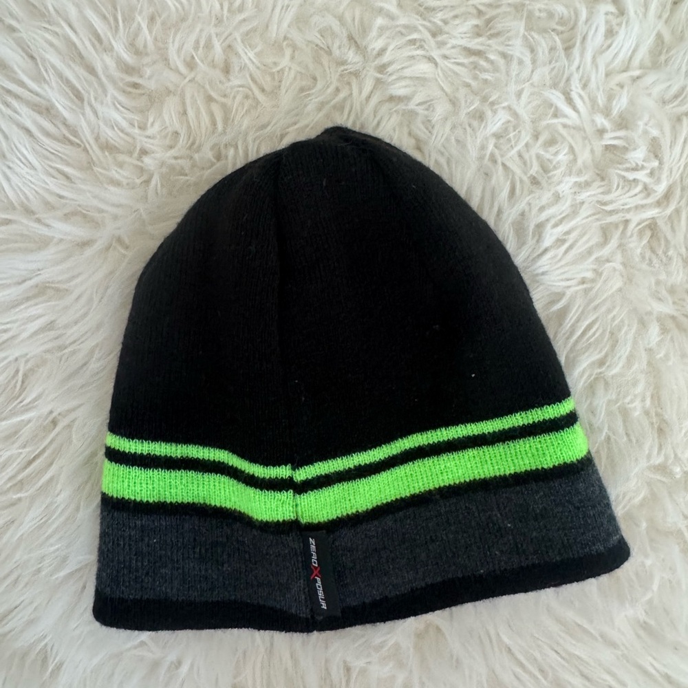 ZeroXposur Black and Neon Green Striped Beanie